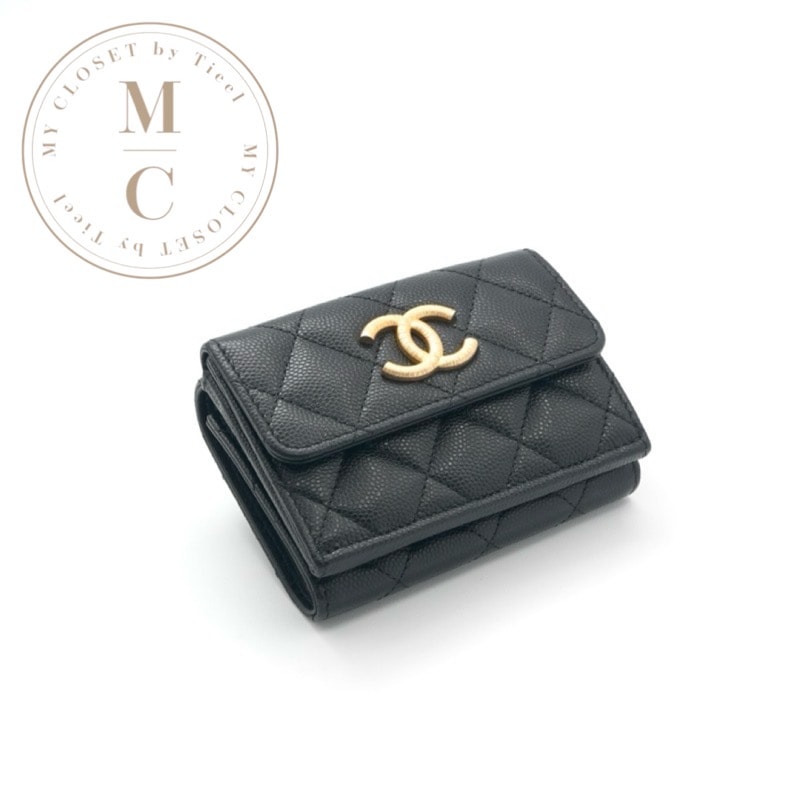 シャネル CHANEL 財布 三つ折り財布 ミニ財布 ミニウォレット ブラック ゴールド ココマーク スモールウォレット 折り畳み財布