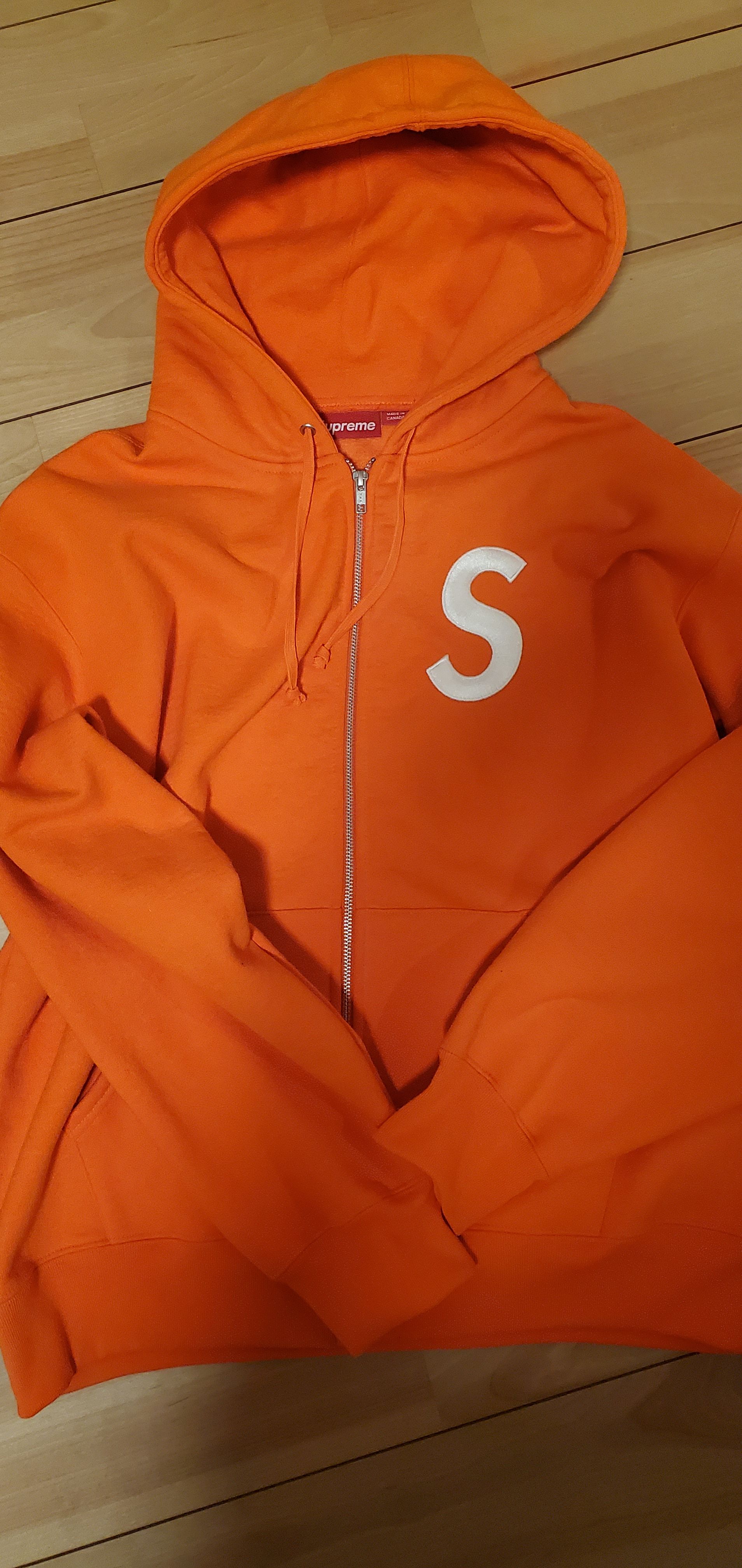 Supreme S Logo Zip Up Hooded Sweatshirt "Bright Orange"