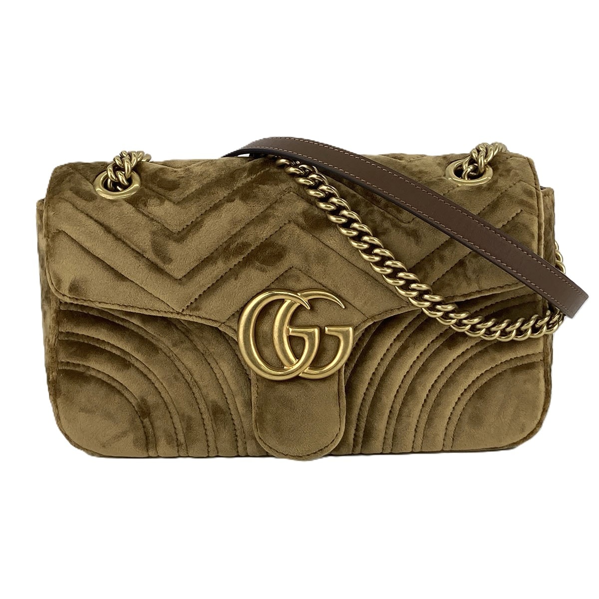 GUCCI グッチ GGマーモント キルティング スモール チェーン ショルダーバッグ ショルダーバッグ 443497 ベロア ブラウン ゴールド金具  レディース【中古】