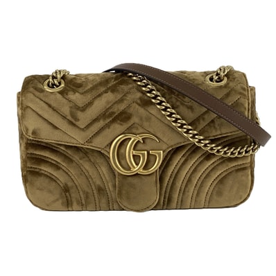 GUCCI グッチ GGマーモント キルティング スモール チェーン ショルダーバッグ ショルダーバッグ 443497 ベロア ブラウン ゴールド金具 レディース【中古】