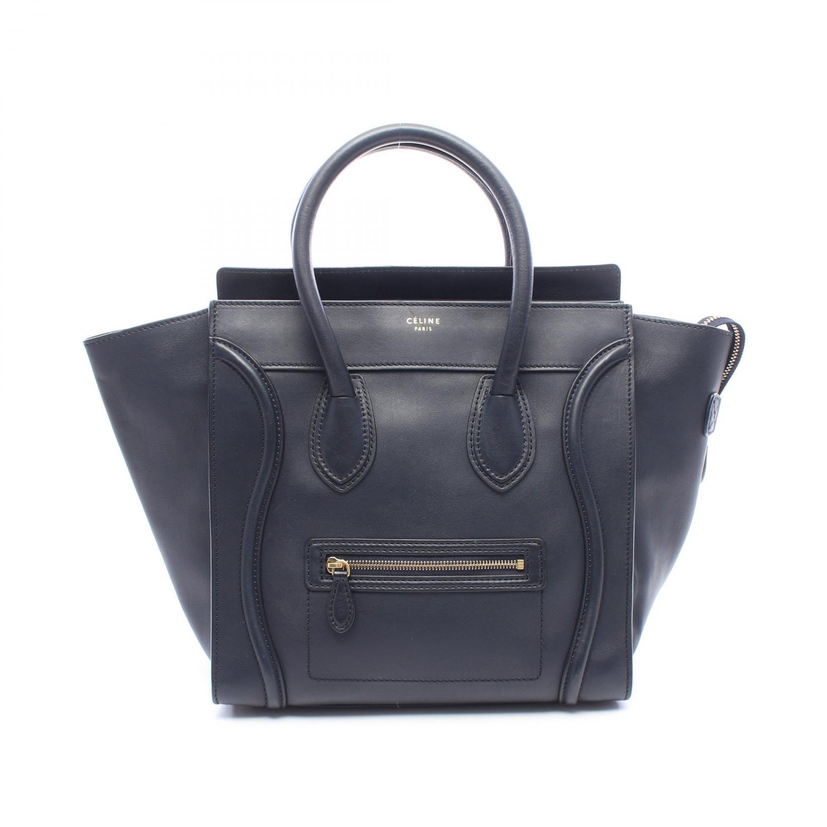 セリーヌ CELINE ラゲージ ミニショッパー ハンドバッグ バッグ レザー レディース ネイビー系 【中古】