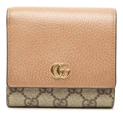 グッチ GGスプリーム 二つ折り財布 598587 ベージュ ブラウン PVC レザー レディース GUCCI 中古