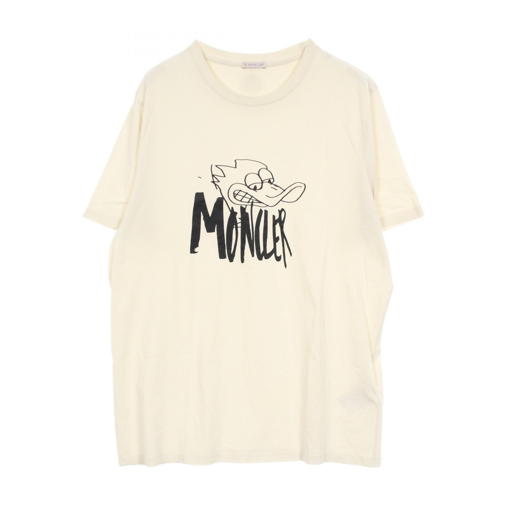 モンクレール MONCLER ロゴプリント 半袖Tシャツ 衣料品 トップス コットン メンズ ベージュ系 【中古】