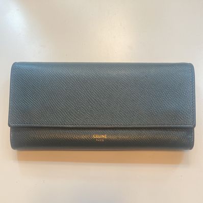 CELINE Large flap wallet in Grained calfskin "GREY"