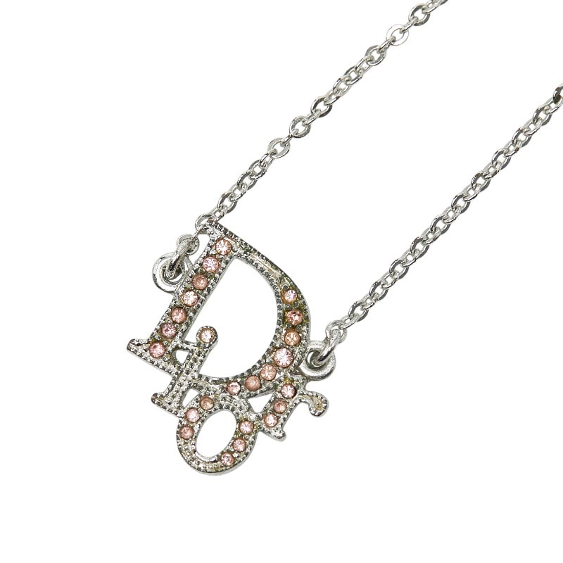 クリスチャンディオール ロゴ ラインストーン ブレスレット シルバー ピンク メタル レディース Christian Dior 【中古】