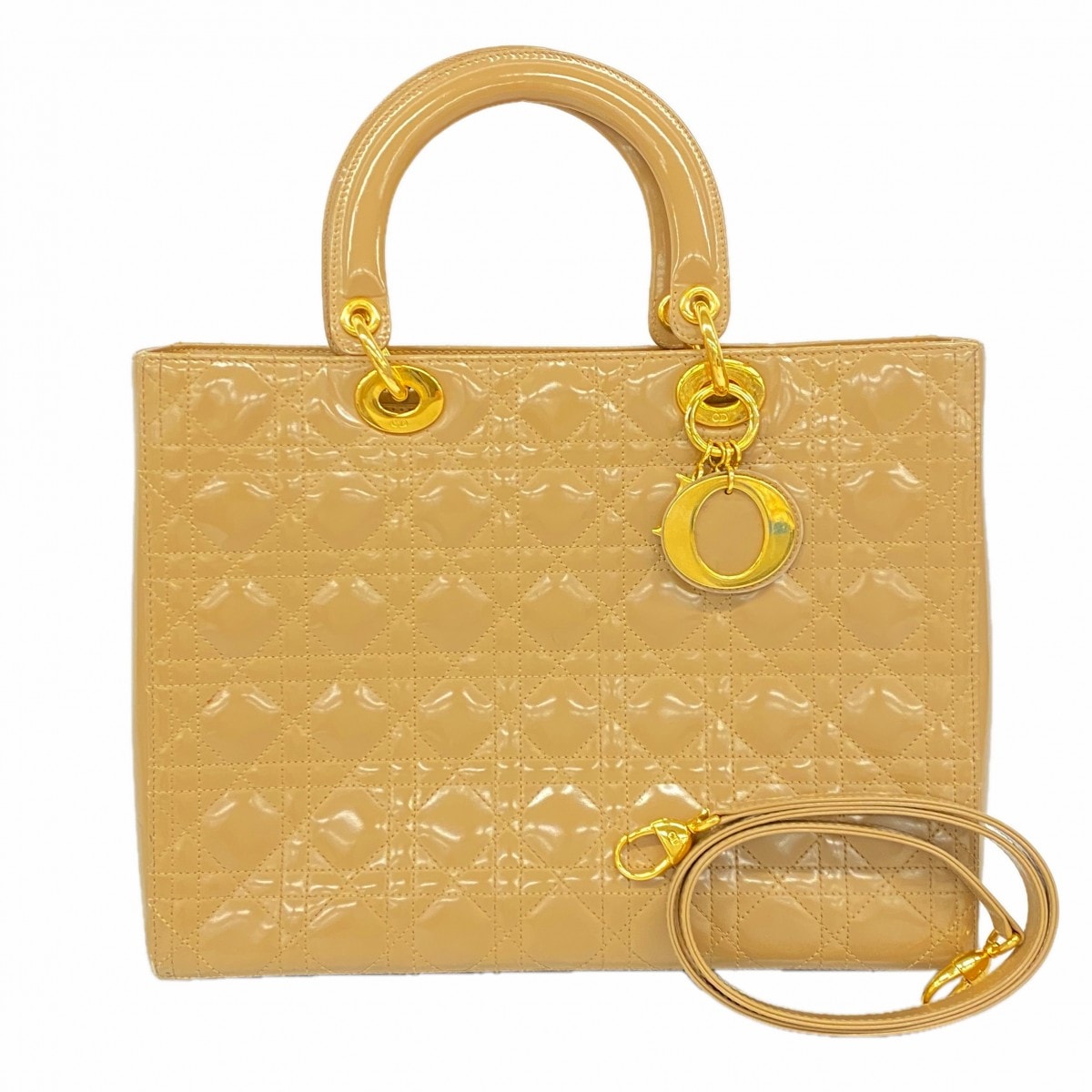 【6da0308】クリスチャンディオール ハンドバッグ カナージュ レディディオール エナメル ライトブラウン ゴールド金具【中古】レディース