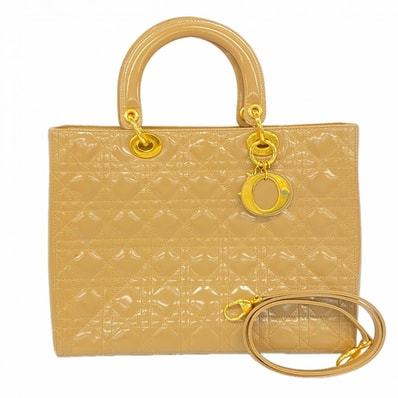 【6da0308】クリスチャンディオール ハンドバッグ カナージュ レディディオール エナメル ライトブラウン ゴールド金具【中古】レディース