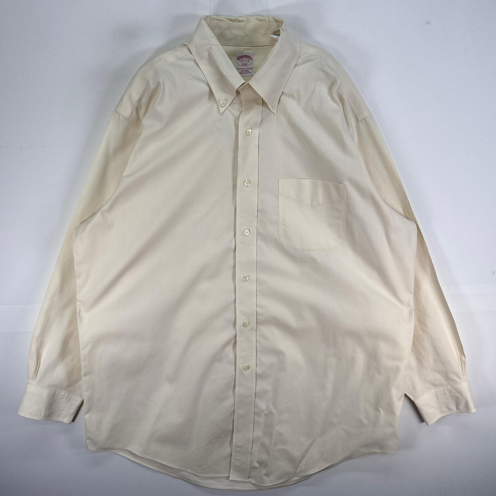 古着 ブルックスブラザーズ Brooks Brothers 長袖シャツ 346 ボタンダウン 胸ポケ L  イエロー系 無地 メンズ