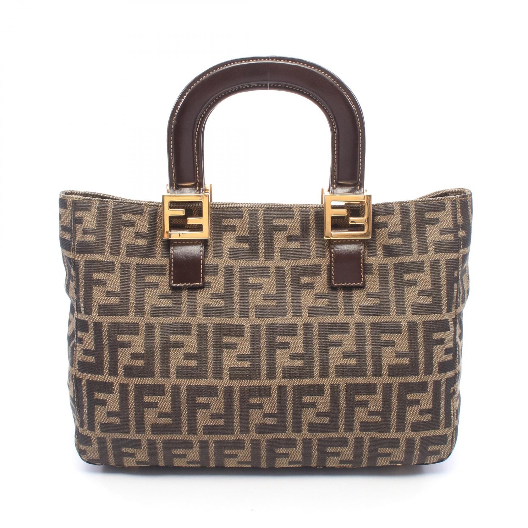 フェンディ FENDI ズッカ ハンドバッグ バッグ キャンバス レザー レディース ブラウン系 / ブラック系 【中古】