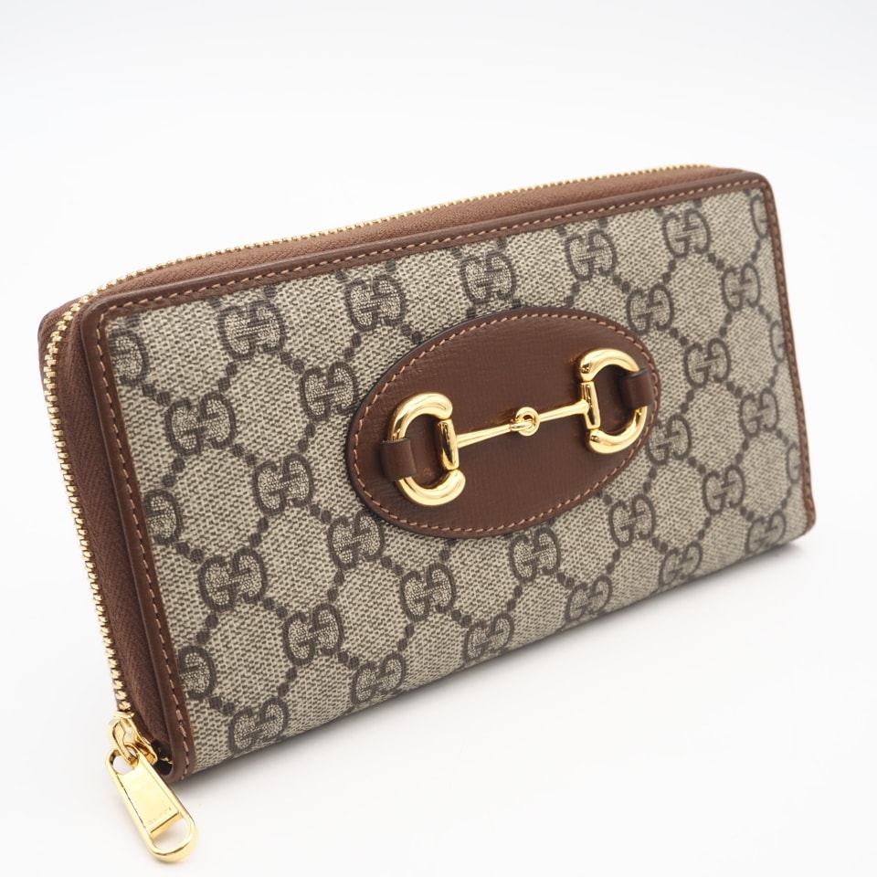 極美品 GUCCI グッチ ホースビット 1955 GGスプリーム ジップアラウンド ウォレット 621889 長財布 ベージュ ブラウン コーティングキャンバス レザー レディース