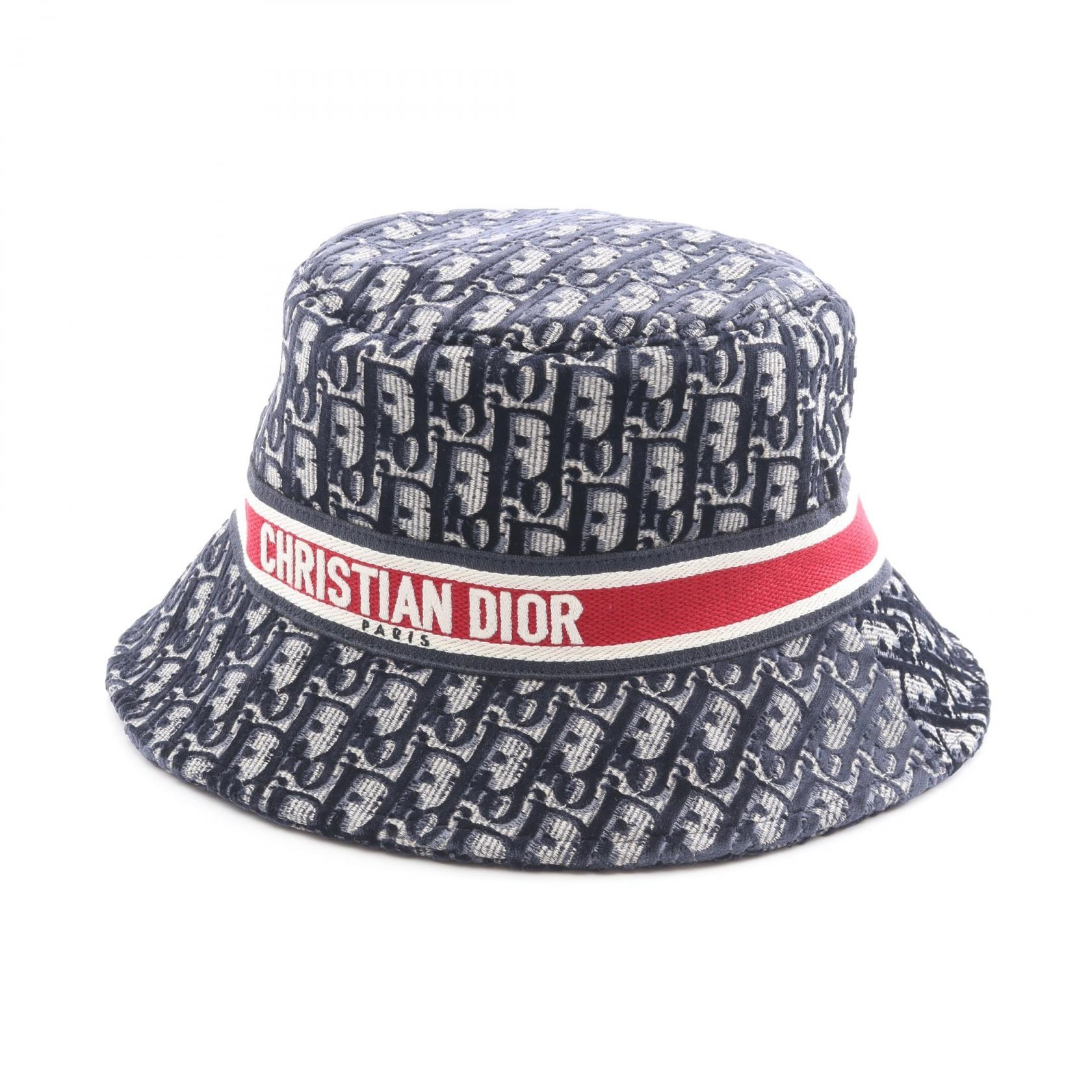 ディオール Dior オブリーク ハット 帽子 シルク ビスコース / コットン レディース ネイビー系 / レッド系 【中古】