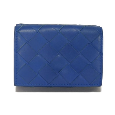 BOTTEGAVENETA ボッテガヴェネタ タイニー ウォレット カーフ ブルー スナップボタン 札入れ カードケース コインケース RFID ICチップ マキシ イントレチャート コバルト 三つ折り財布 667036 VCPQ4 4256