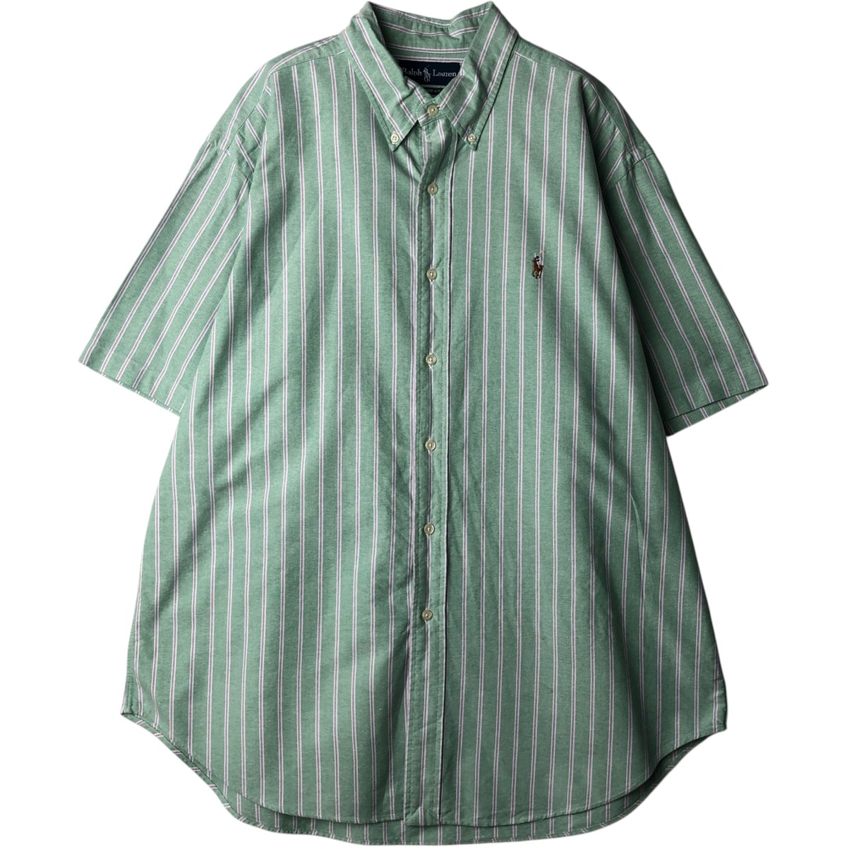 古着 ラルフローレン Ralph Lauren CLASSIC FIT クラシックフィット マルチストライプ 半袖 ボタンダウン ストライプシャツ メンズXL相当/eaa640687