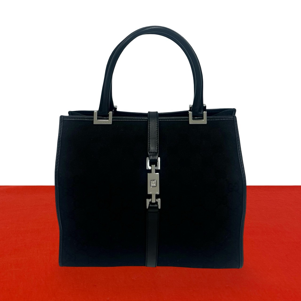GUCCI グッチ ジャッキー ロゴ 金具 キャンバス レザー ハンドバッグ ブラック
04116