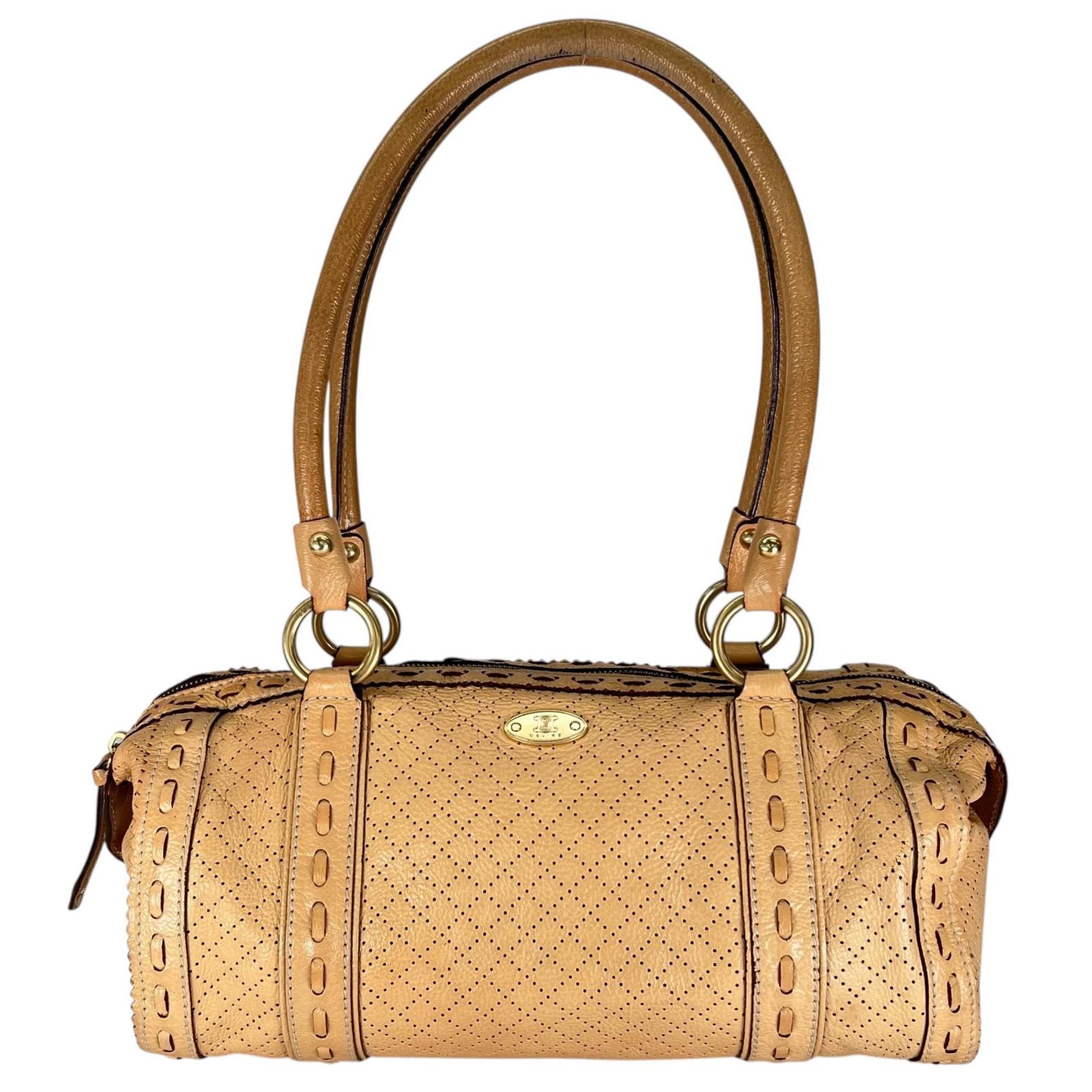 美品 CELINE セリーヌ パンチング トートバッグ レザー ベージュ レディース【中古】