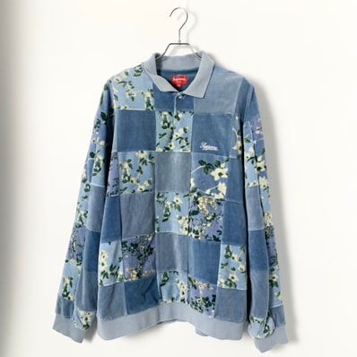 Supreme Floral Patchwork Velour L/S Polo "Slate"