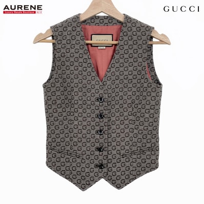 GUCCI グッチ ベスト ジレ トップス ジャガードGG柄 ウール レーヨン 38 ブラウン レディース
【中古】