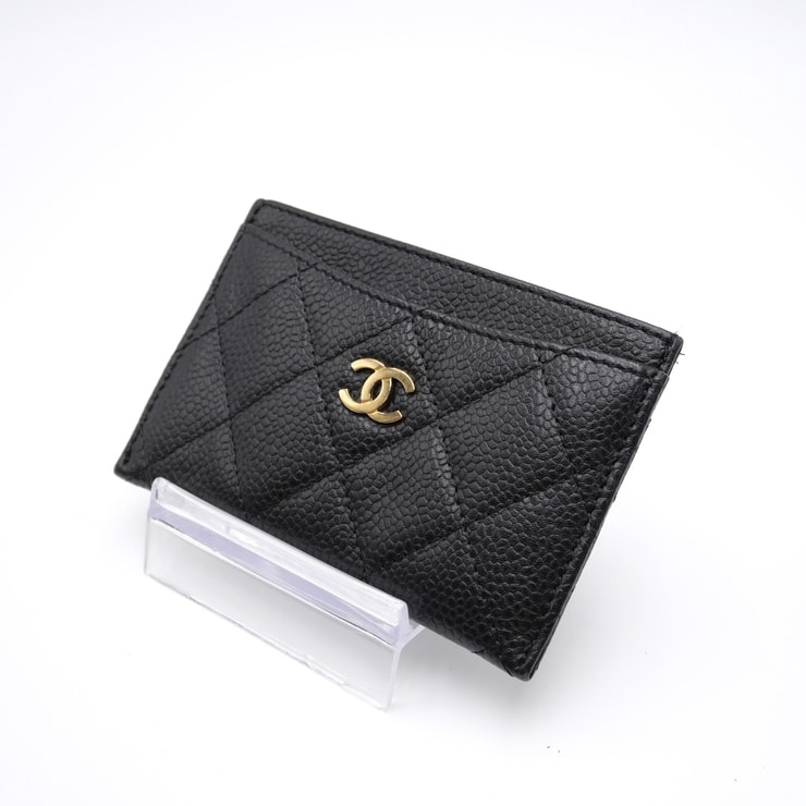 CHANEL(シャネル)クラシック マトラッセ ココマーク カードケース カードホルダー ブラック キャビアスキン レザー ゴールド金具 レディース AP0213【中古】