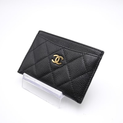 CHANEL(シャネル)クラシック マトラッセ ココマーク カードケース カードホルダー ブラック キャビアスキン レザー ゴールド金具 レディース AP0213【中古】