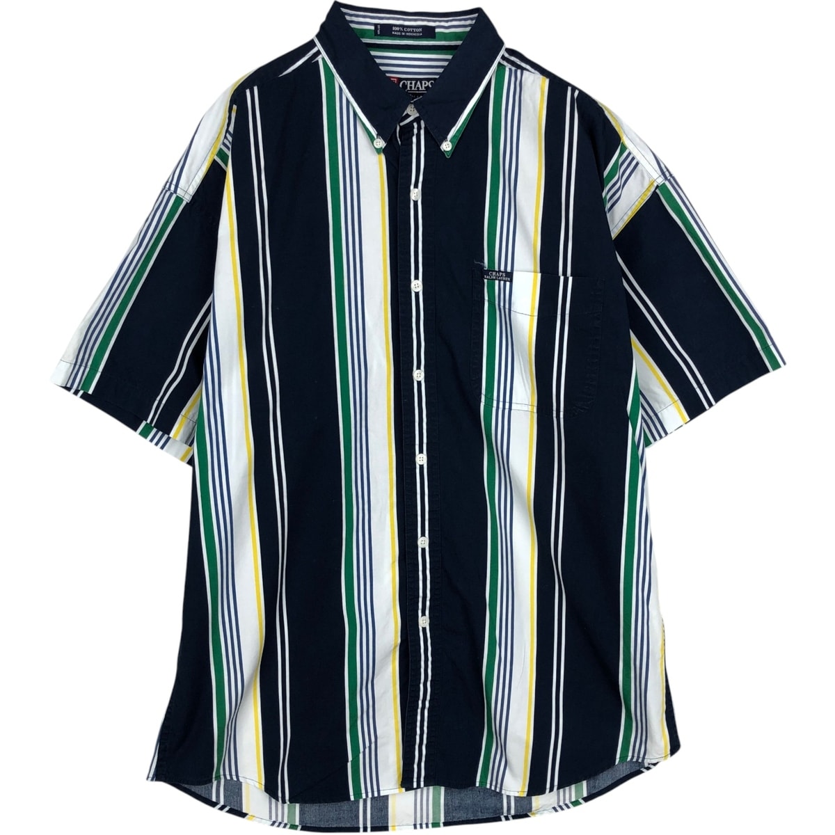 古着 ラルフローレン Ralph Lauren CHAPS チャップス マルチストライプ 半袖 ボタンダウン ストライプシャツ メンズL相当/eaa633157