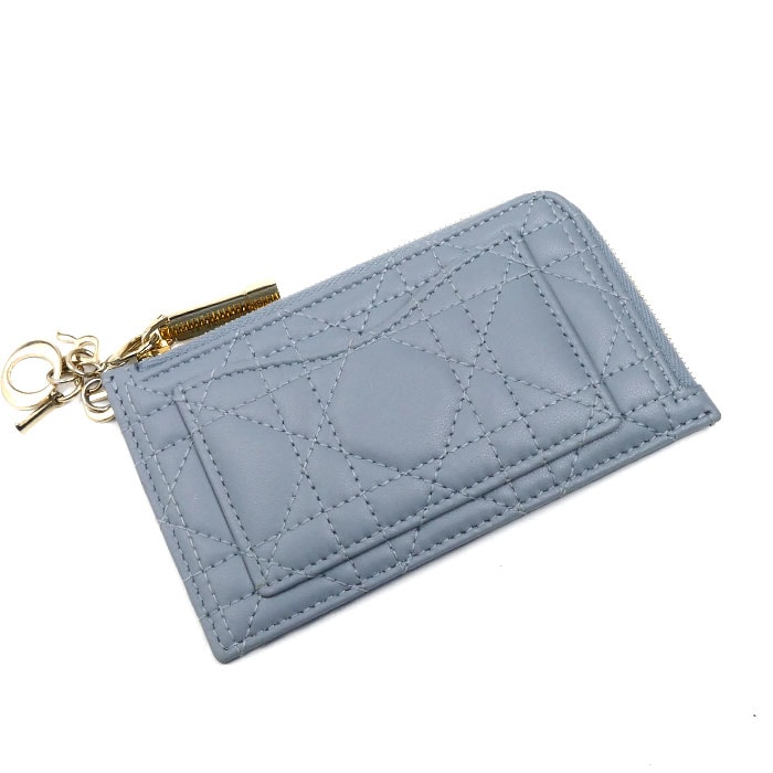 Dior ディオール LADY DIOR ジップ カードホルダー カードケース クラウドブルー S0965ONMJ_M81B カナージュ レディース【中古】
