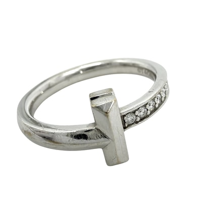 TIFFANY&Co. ティファニー 指輪 Tワン リング ジュエリー アクセサリー K18WG AU750 K18ホワイトゴールド 約18.5号 レディース 約4.1g【中古品】