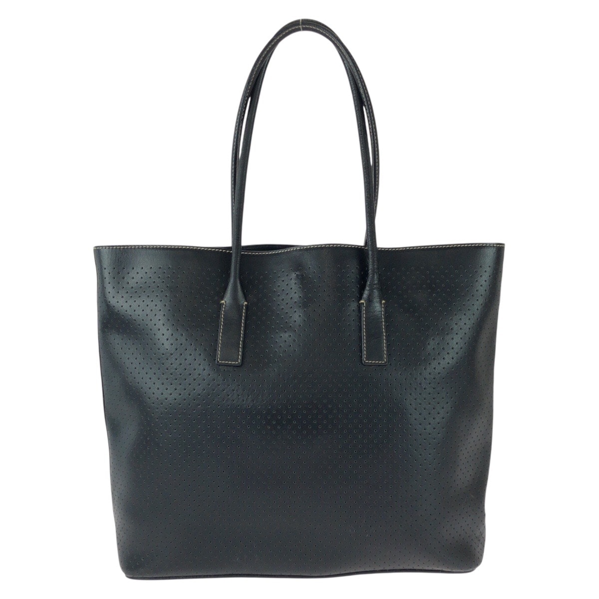 美品 PRADA プラダ 三角ロゴプレート ブラック 黒 シルバー金具 パンチングレザー トートバッグ 603779 【中古】