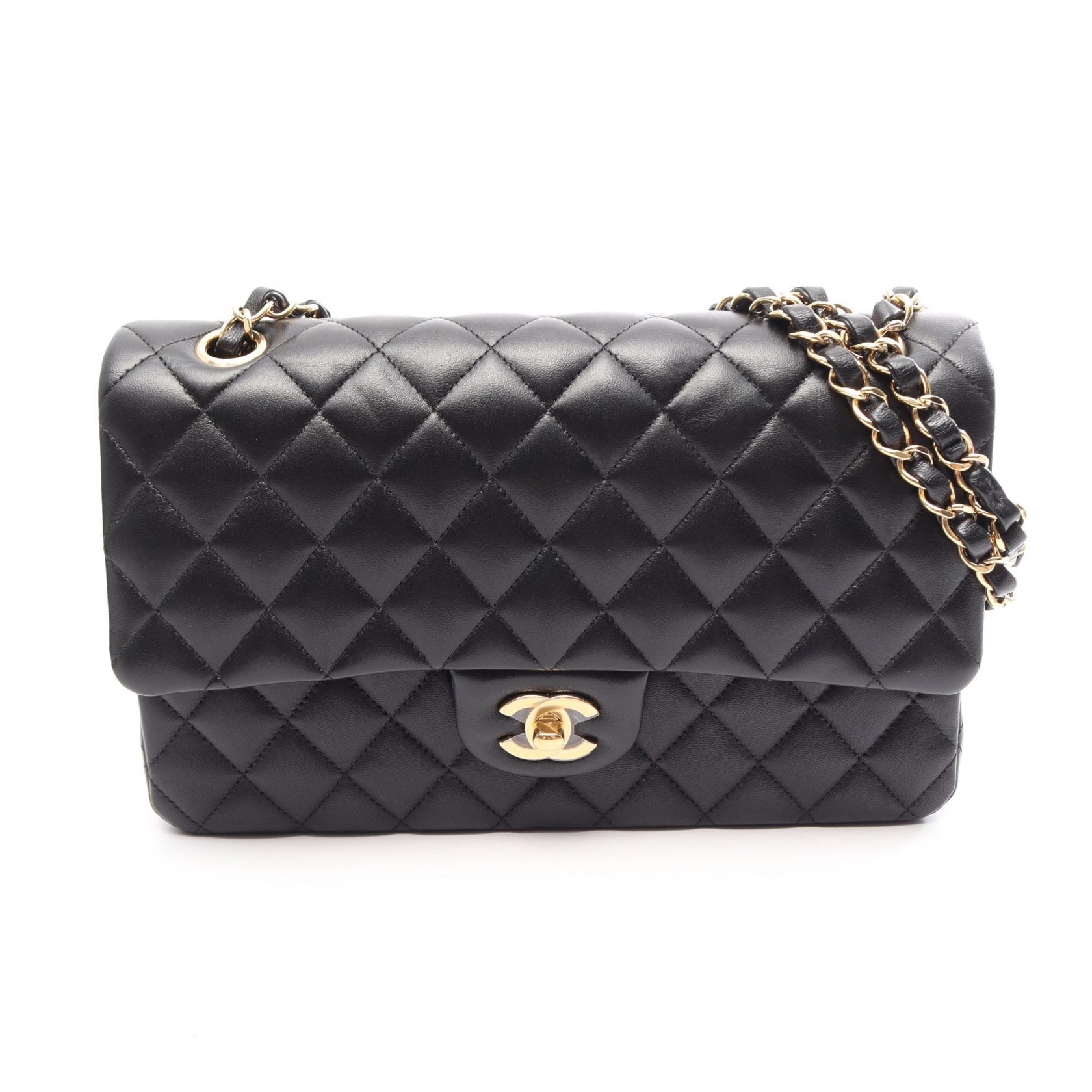 シャネル CHANEL マトラッセ Wフラップ ショルダーバッグ バッグ ラムスキン(羊革) レディース ブラック系 A01112 【中古】