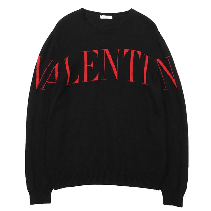 【SALE】Valentino ヴァレンチノ ニット カシミヤ100% サイズ L メンズ ロゴ ロングスリーブ クルーネック 長袖 トップス ブラック レッド 黒 赤 イタリア製