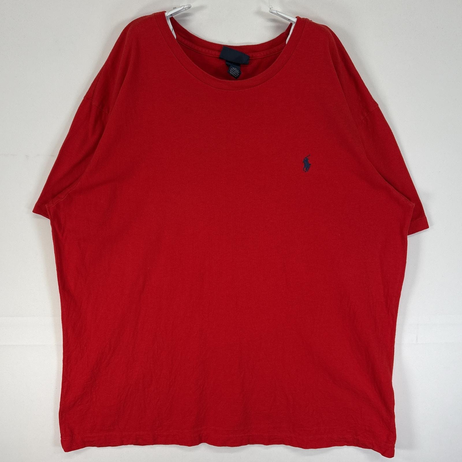 古着 90's/90年代 ポロバイラルフローレン Polo by Ralph Lauren 半袖Tシャツ ロゴ 刺繍 クルーネック シングルステッチ L  レッド 無地 メンズ