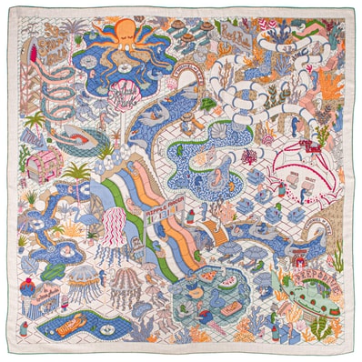 【未使用】HERMES エルメス スカーフ カレ140 カレジェアン Splash Park スプラッシュパーク 243806S 06 カシシル ショール ストール カシミヤ シルク ベージュ マルチカラー【中古】