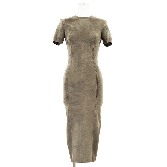 【美品】 フェンディ 2021年製 スウェード調 タイトシルエット ワンピース レディース カーキ 38 FENDI