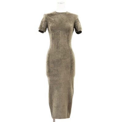 【美品】 フェンディ 2021年製 スウェード調 タイトシルエット ワンピース レディース カーキ 38 FENDI