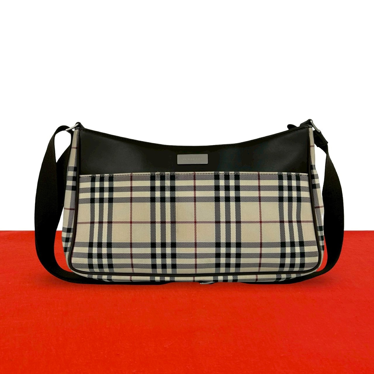 BURBERRY バーバリー ノバチェック ロゴ 金具 キャンバス レザー ショルダーバッグ ベージュ
 88412