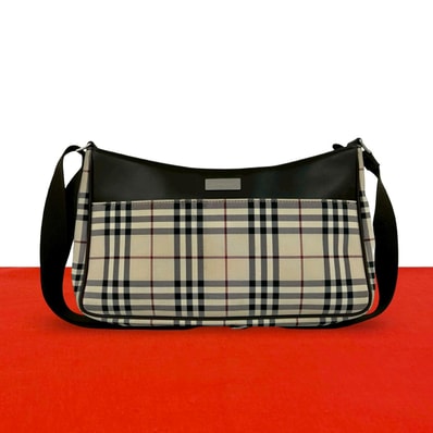 BURBERRY バーバリー ノバチェック ロゴ 金具 キャンバス レザー ショルダーバッグ ベージュ
88412