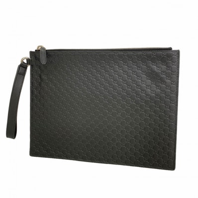 【6fd5514-k】グッチ クラッチバッグ マイクログッチシマ 544477 レザー ブラック シルバー金具【中古】メンズ