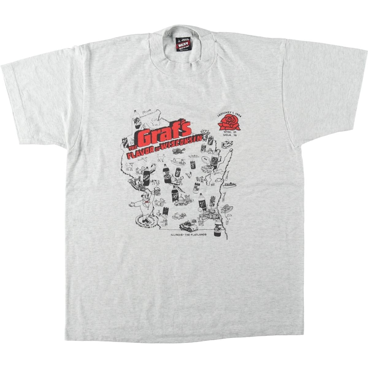 古着 90年代 フルーツオブザルーム FRUIT OF THE LOOM WISCONSIN ウィスコンシン大学 ROSE BOWL 1994 ローズボウル カレッジ アドバタイジング プリントTシャツ USA製 メンズL相当/eaa661491