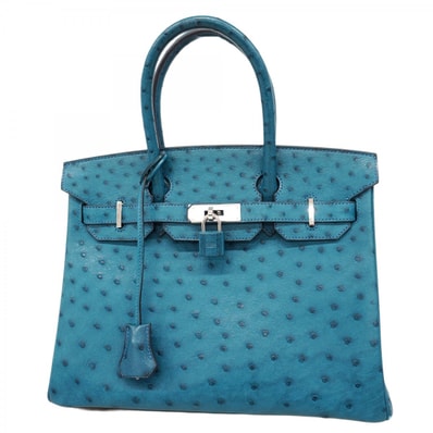 ★SALE【6cb1730-g】エルメス ハンドバッグ バーキン30 オーストリッチ コバルト □R刻印【中古】レディース