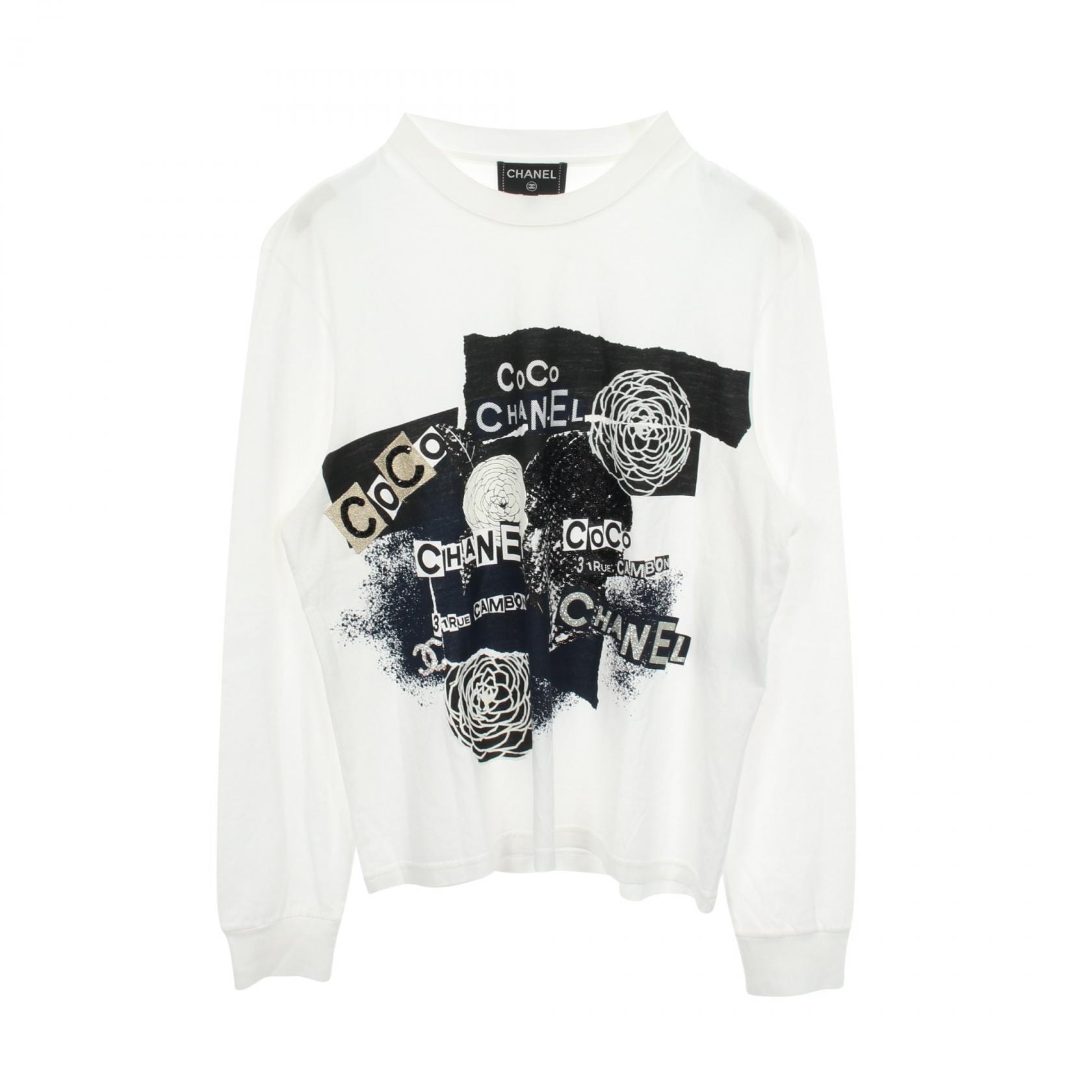 シャネル CHANEL ココマーク カメリア スパンコール 長袖Tシャツ 衣料品 トップス コットン レディース ホワイト系 P63300K48961 【中古】