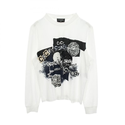 シャネル CHANEL ココマーク カメリア スパンコール 長袖Tシャツ 衣料品 トップス コットン レディース ホワイト系 P63300K48961 【中古】