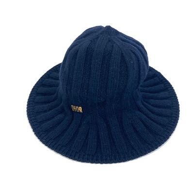 ディオール ロゴ チューリップ 帽子 ハット ウール ネイビー 新品同様
