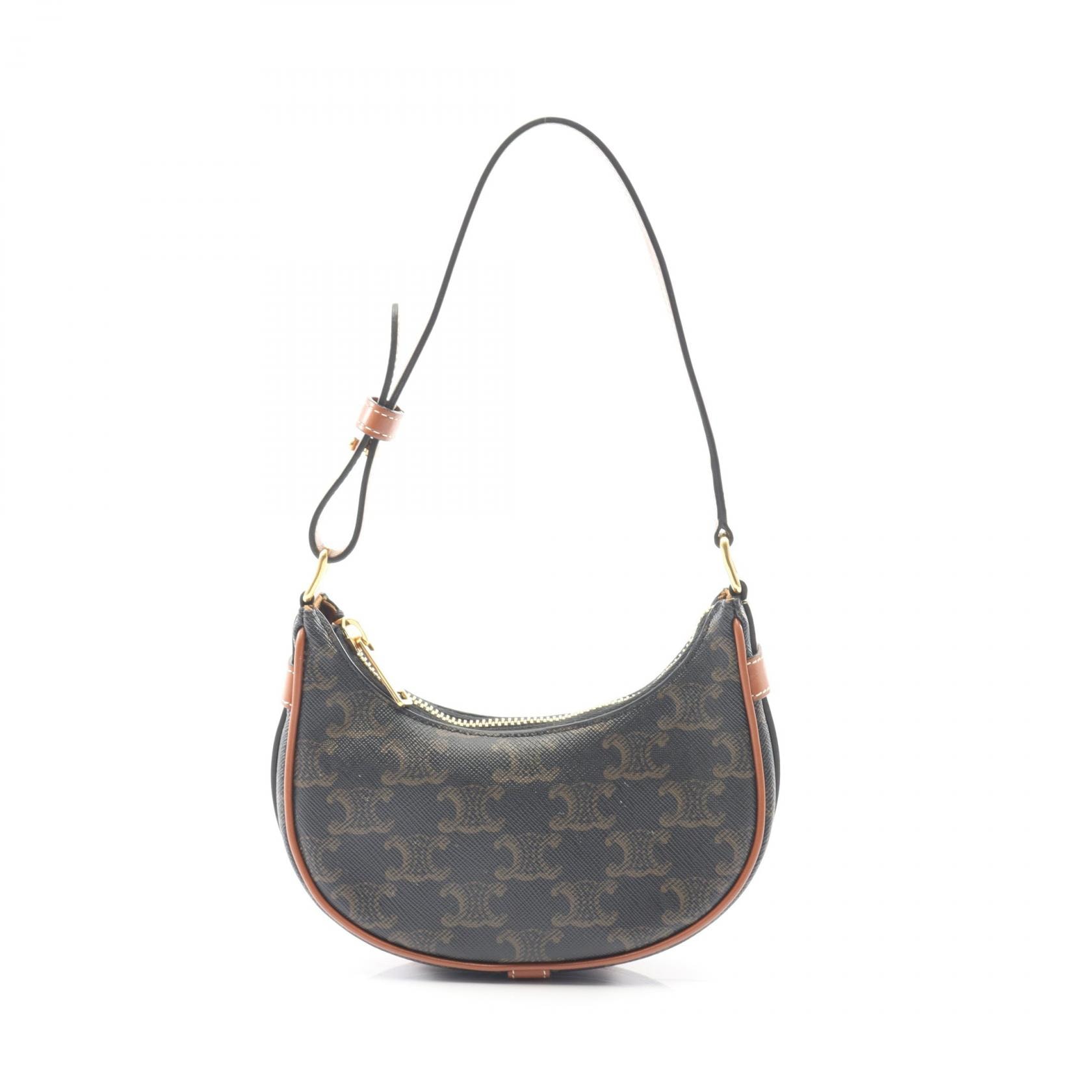 セリーヌ CELINE AVA ミニ アヴァ トリオンフ ハンドバッグ バッグ PVCコーティングキャンバス レザー レディース ブラック系 / ブラウン系 10I60 2DS1 【中古】