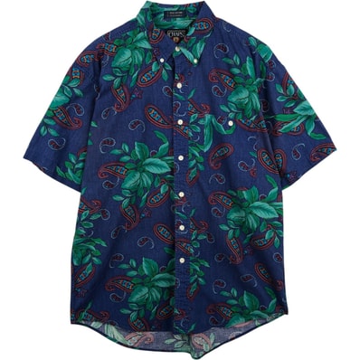 古着 80年代 ラルフローレン Ralph Lauren CHAPS チャップス リーフ柄 ペイズリー柄 半袖 ボタンダウンシャツ メンズL相当 ヴィンテージ/eaa648882
