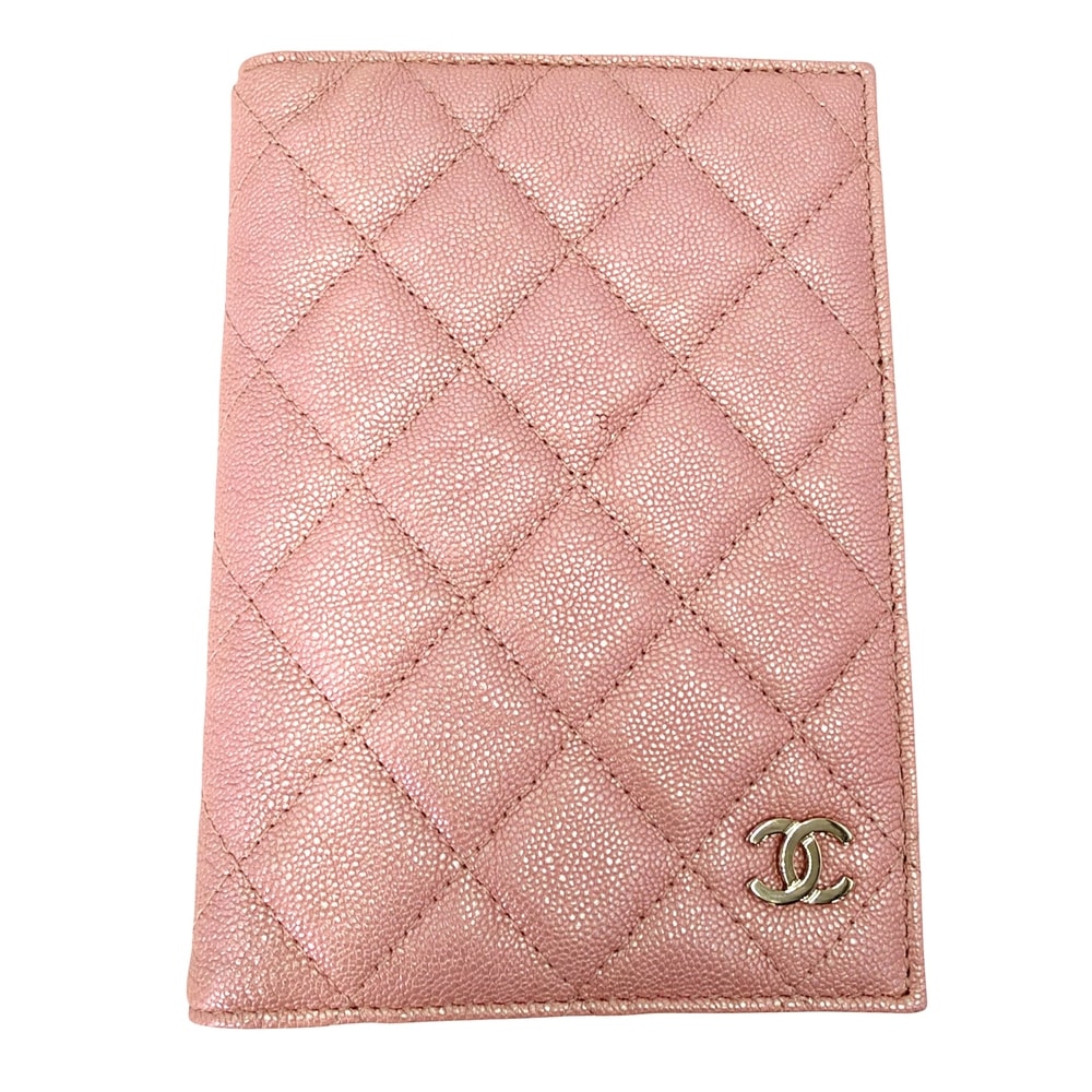 CHANEL シャネル 手帳カバー マトラッセ ココマーク パスポートケース 小物 メタリック キャビアスキン ピンク シルバー金具 レディース 美品【中古品】