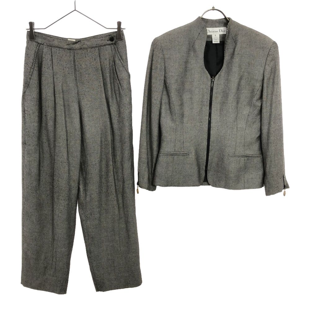 Christian Dior クリスチャンディオール USA製 ヘリンボーン柄 パンツスーツ 上下セットアップ 2 ブラック系