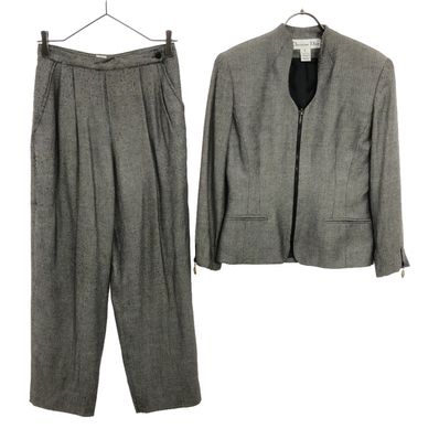 Christian Dior クリスチャンディオール USA製 ヘリンボーン柄 パンツスーツ 上下セットアップ 2 ブラック系