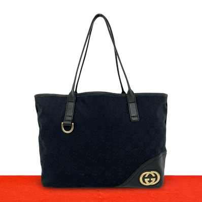 GUCCI グッチ ニューブリット GG ロゴ 金具 キャンバス レザー トートバッグ ブラック
23242