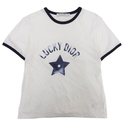 クリスチャンディオール LUCKY DIOR スタープリント リンガー Tシャツ コットン×リネン ホワイト M 253T40A4403 M