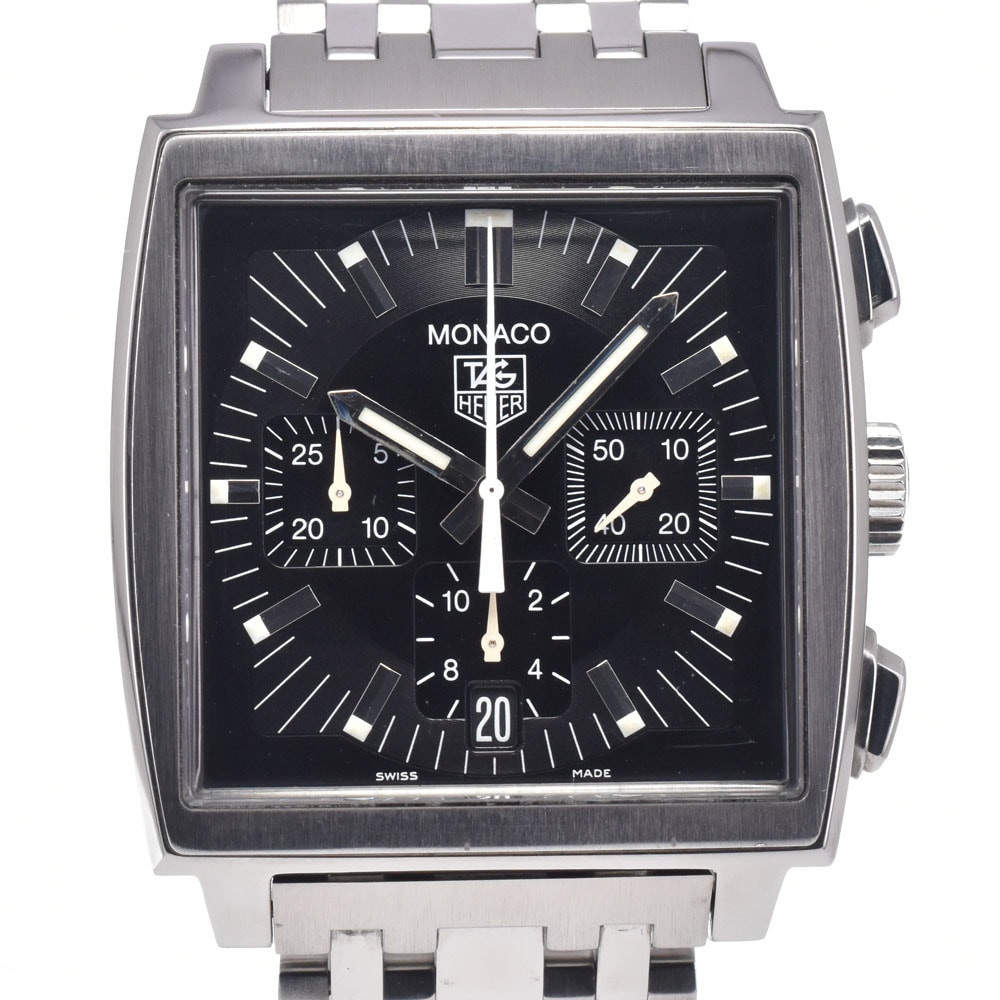 タグホイヤー TAG HEUER CW2111-0 モナコ クロノグラフ ブラック 自動巻き メンズ 美品 腕時計 O#148641