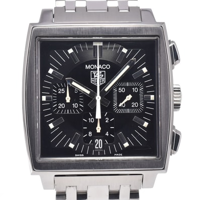 タグホイヤー TAG HEUER CW2111-0 モナコ クロノグラフ ブラック 自動巻き メンズ 美品 腕時計 O#148641